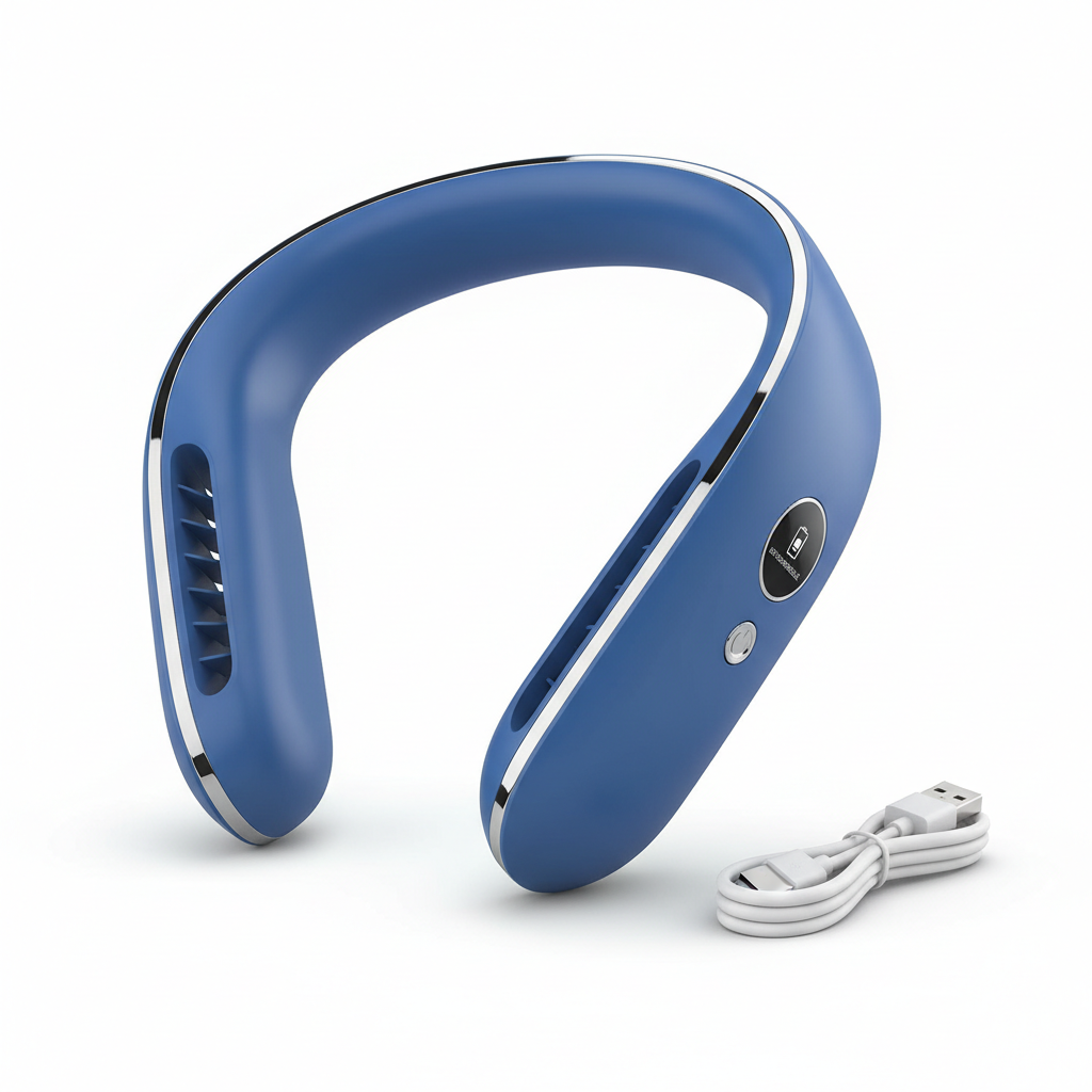 Portable neck fan in blue