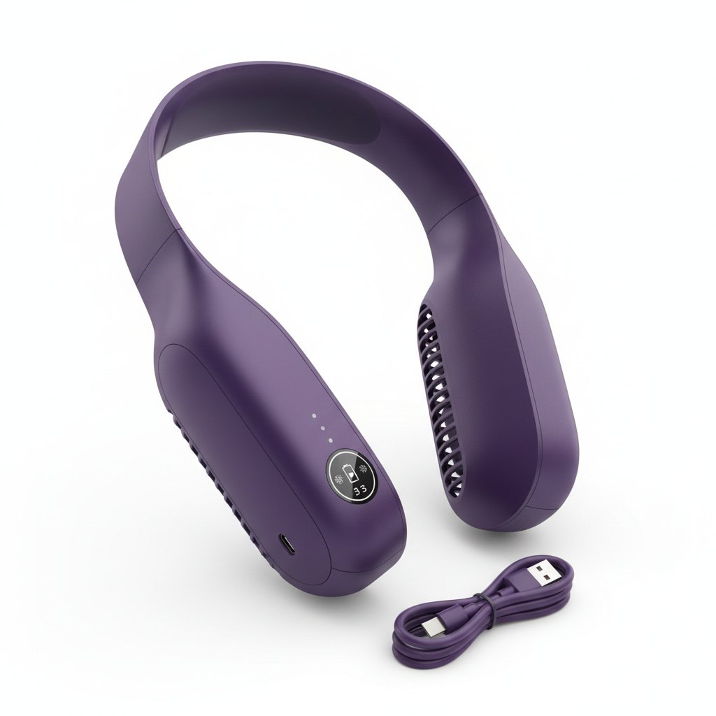 Portable neck fan in purple