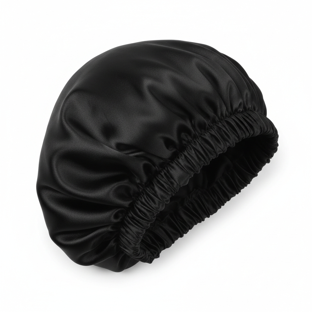 Satin sleep bonnet in black