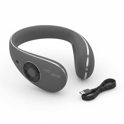 Portable wearable neck fan on white background